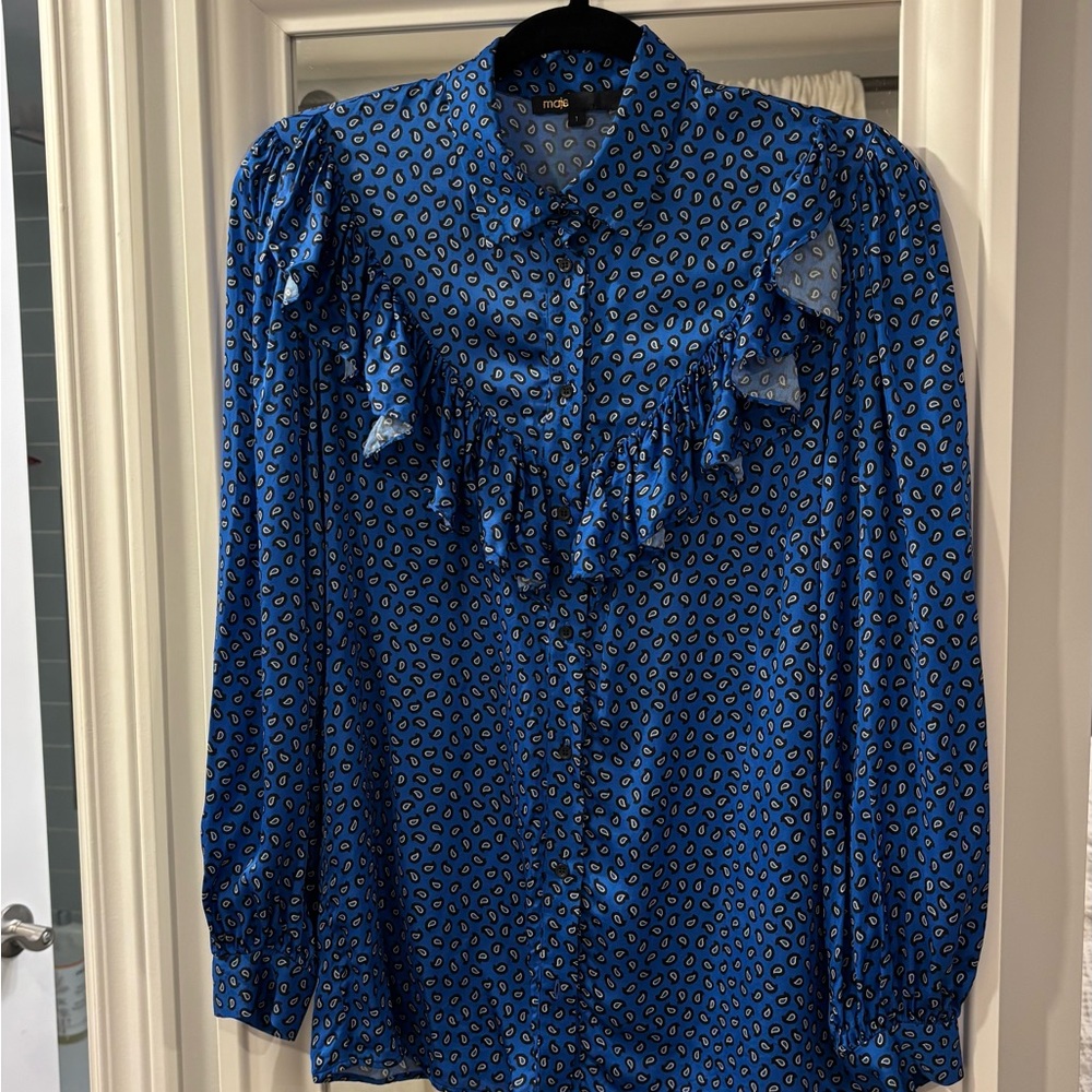 Maje Blue and Black Patterned Blouse